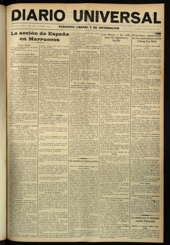 Miniatura de Diario Universal del 25 de abril de 1927