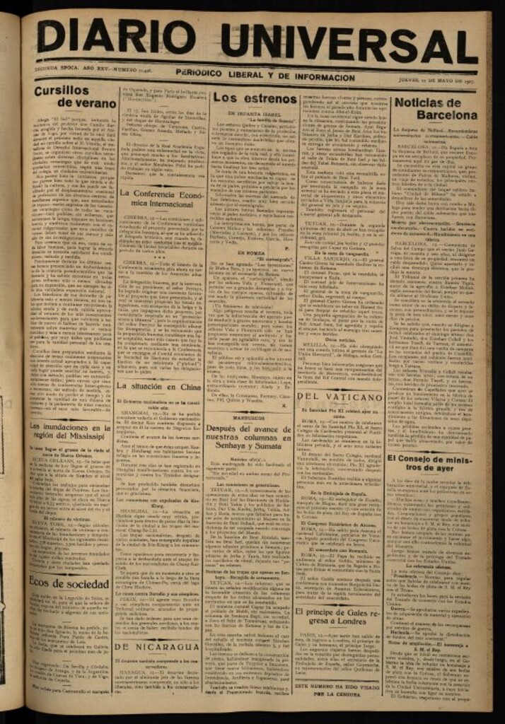 Miniatura de Diario Universal del 12 de mayo de 1927