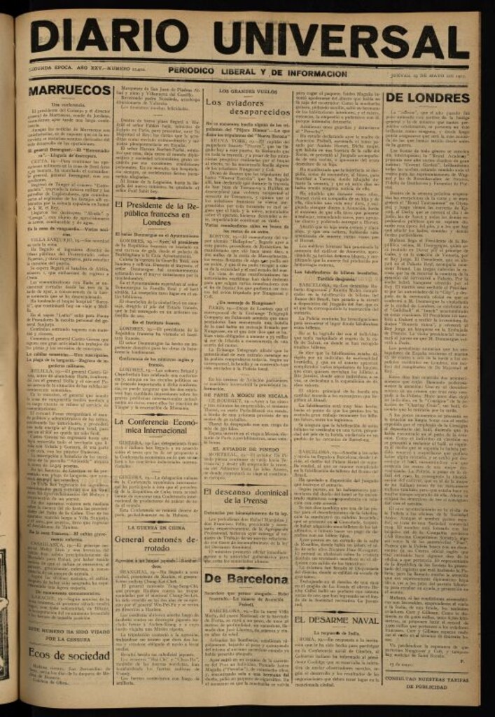 Miniatura de Diario Universal del 19 de mayo de 1927