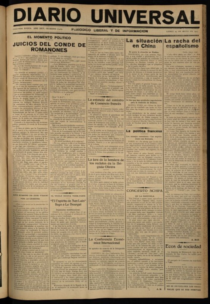 Miniatura de Diario Universal del 23 de mayo de 1927