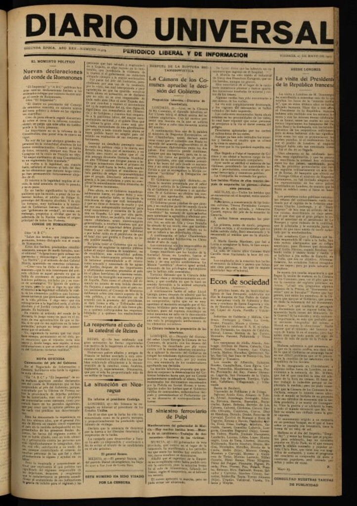 Miniatura de Diario Universal del 27 de mayo de 1927
