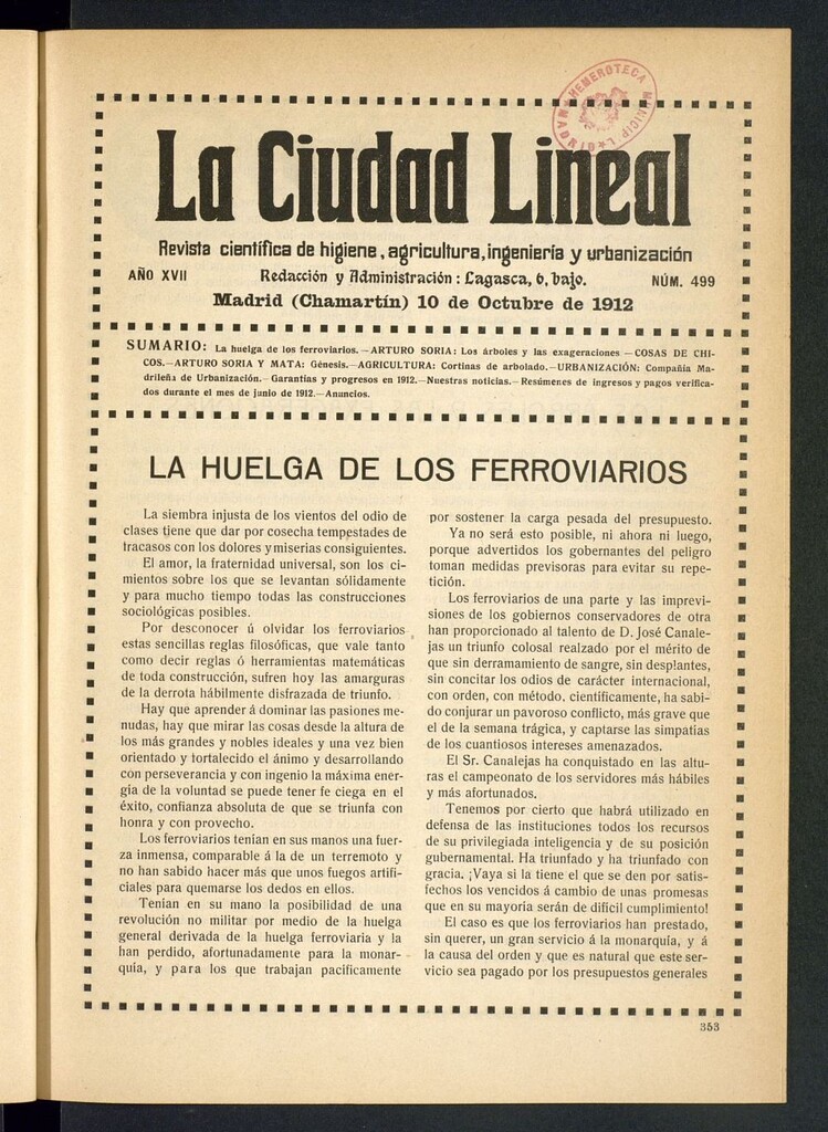 Miniatura de La Ciudad Lineal : órgano oficial de la Compañía Madrileña de Urbanización del 10 de octubre de 1912