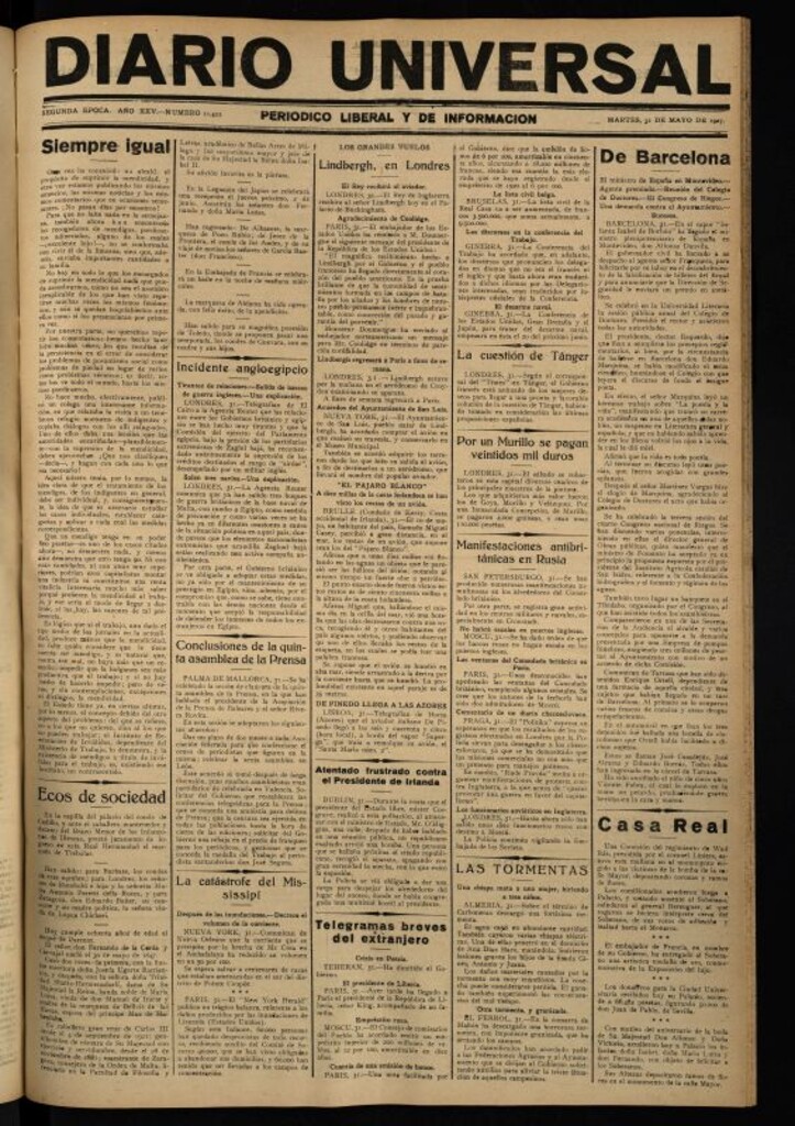 Miniatura de Diario Universal del 31 de mayo de 1927
