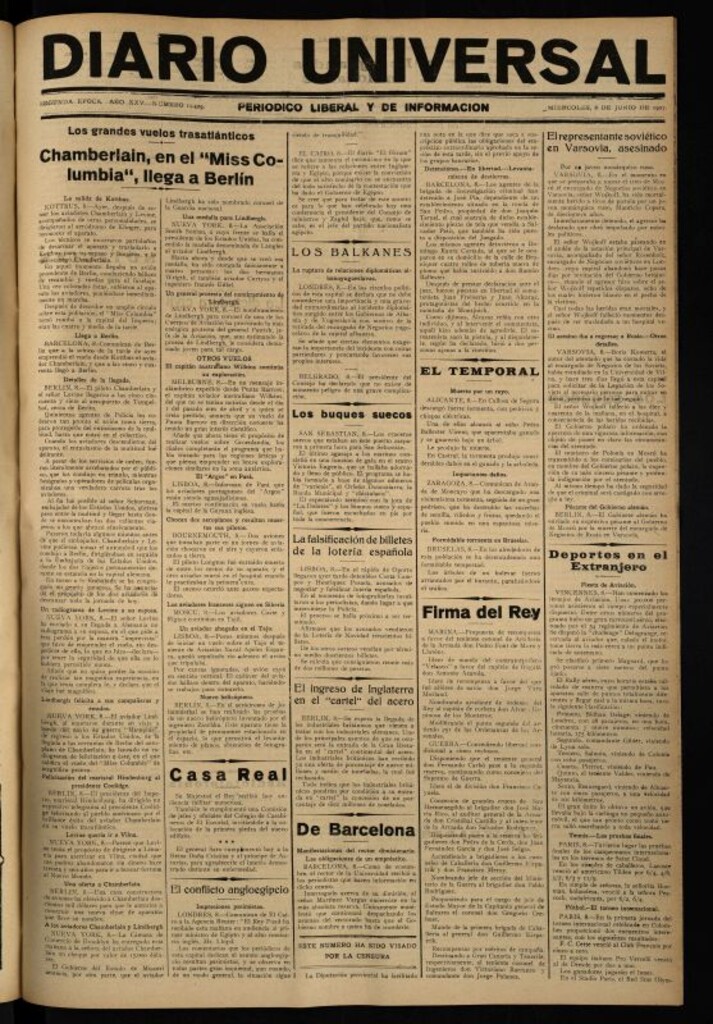 Miniatura de Diario Universal del 8 de junio de 1927