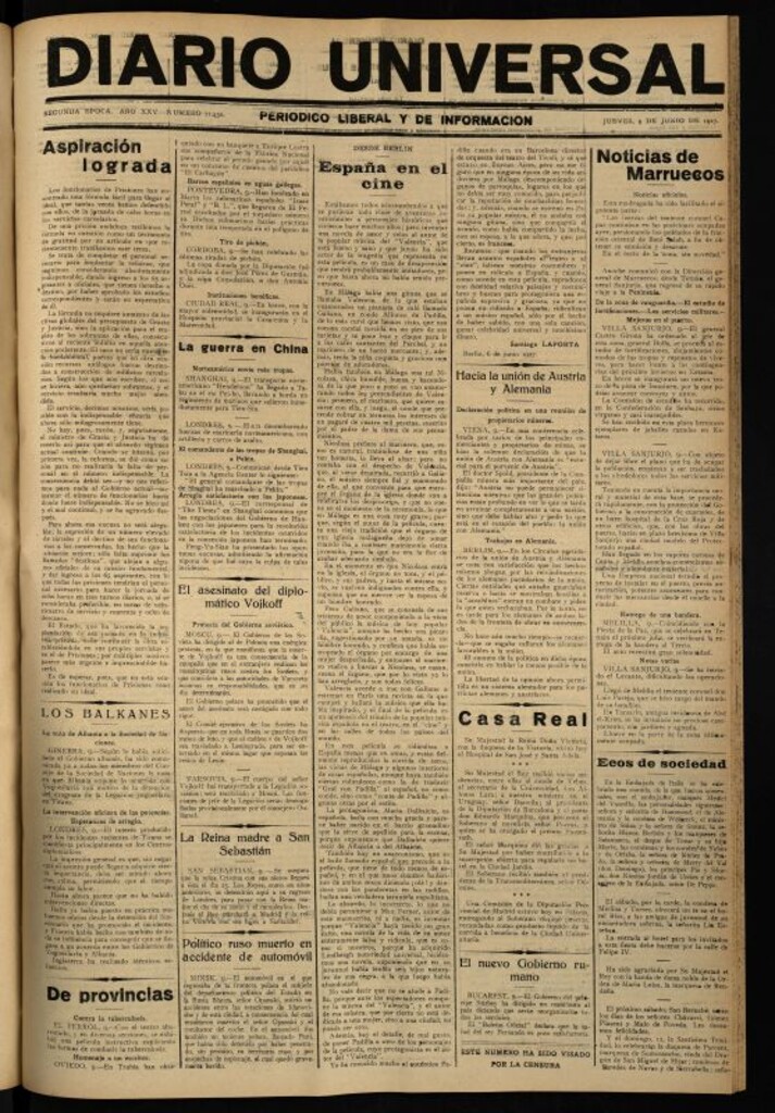 Miniatura de Diario Universal del 9 de junio de 1927