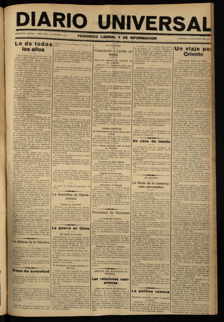 Miniatura de Diario Universal del 10 de junio de 1927