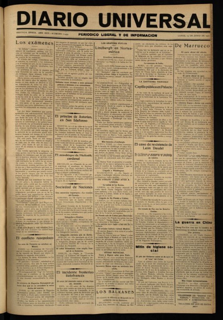 Miniatura de Diario Universal del 13 de junio de 1927