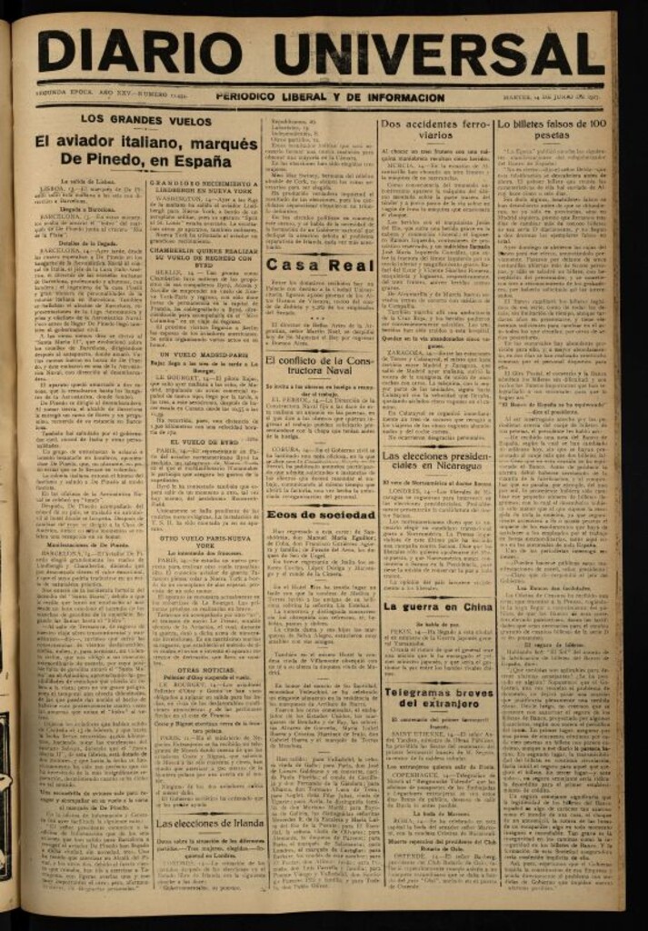 Miniatura de Diario Universal del 14 de junio de 1927