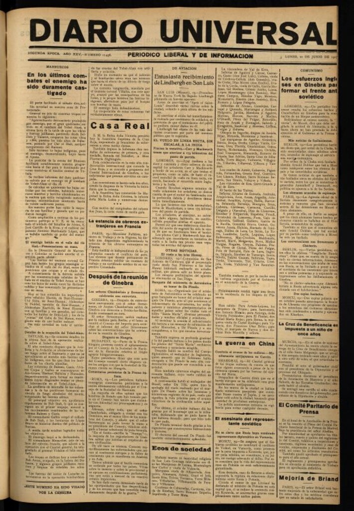 Miniatura de Diario Universal del 20 de junio de 1927