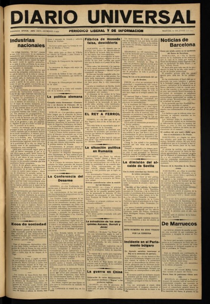Miniatura de Diario Universal del 21 de junio de 1927