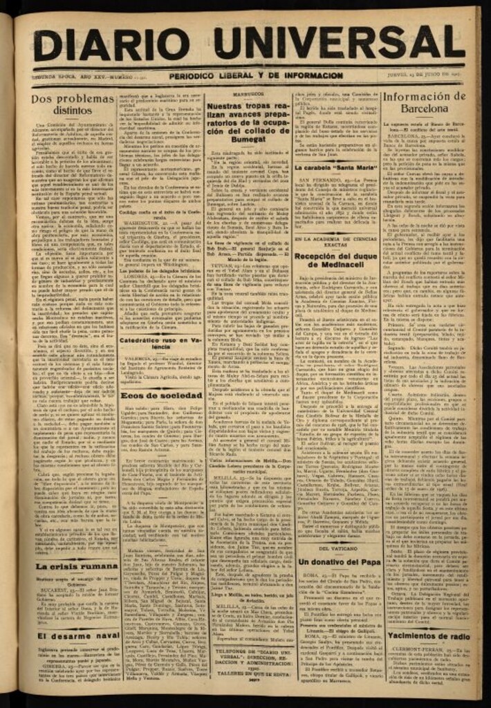 Miniatura de Diario Universal del 23 de junio de 1927