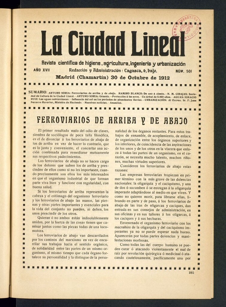 Miniatura de La Ciudad Lineal : órgano oficial de la Compañía Madrileña de Urbanización del 30 de octubre de 1912