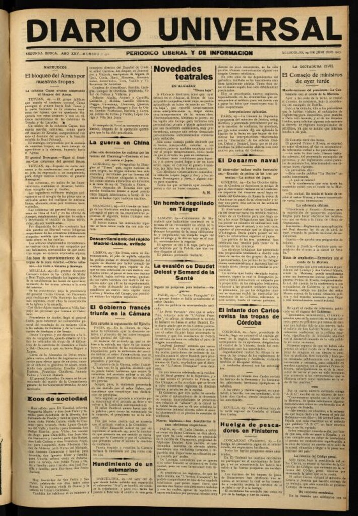 Miniatura de Diario Universal del 29 de junio de 1927