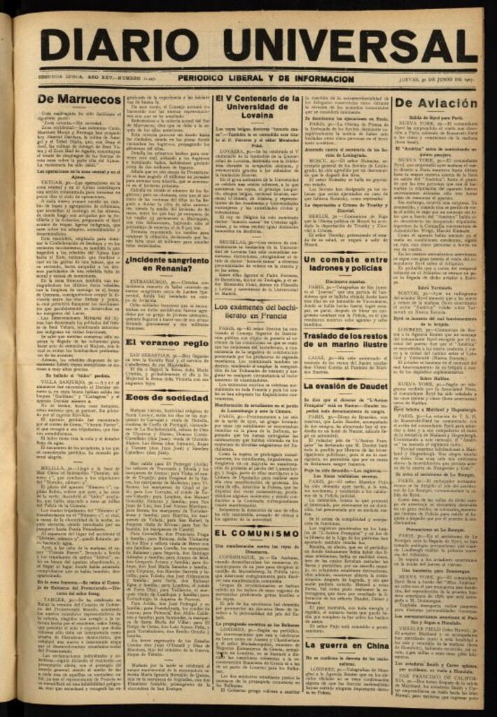 Miniatura de Diario Universal del 30 de junio de 1927