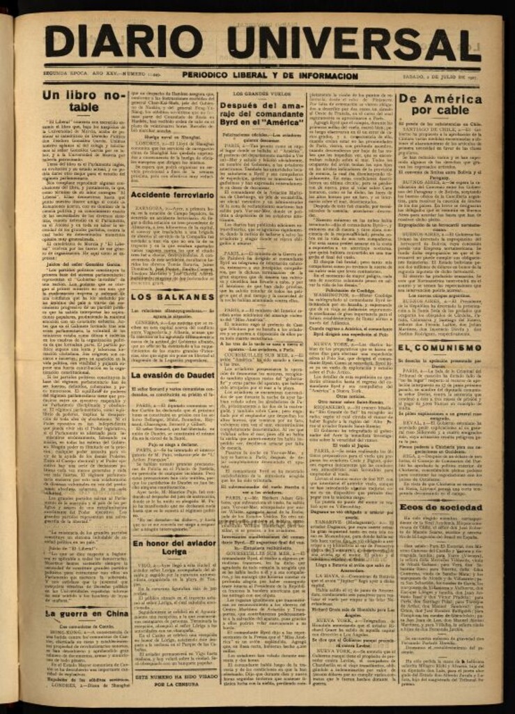 Miniatura de Diario Universal del 2 de julio de 1927