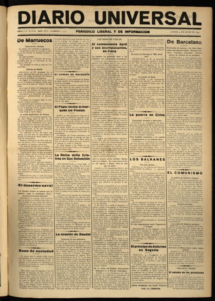 Miniatura de Diario Universal del 4 de julio de 1927