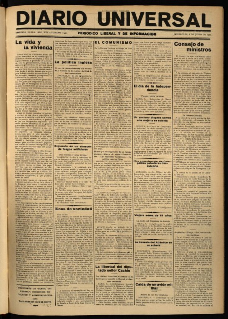 Miniatura de Diario Universal del 6 de julio de 1927