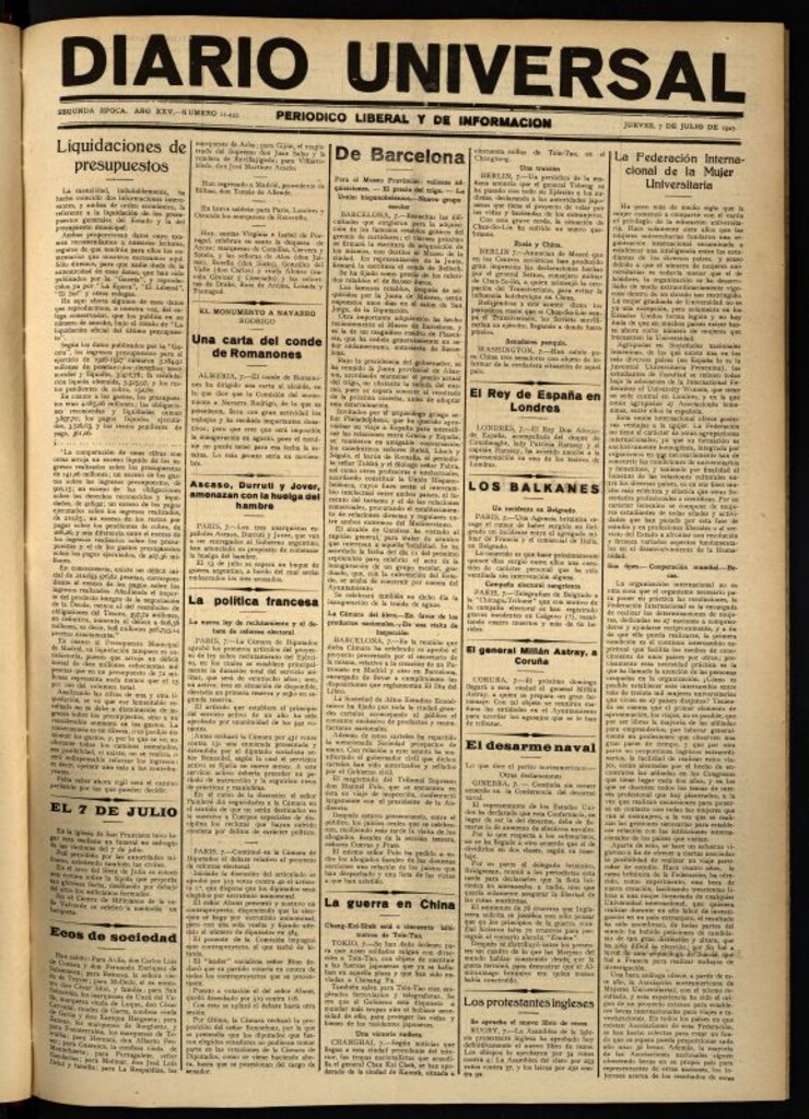 Miniatura de Diario Universal del 7 de julio de 1927