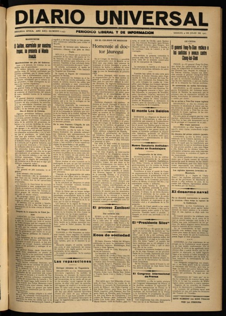 Miniatura de Diario Universal del 9 de julio de 1927