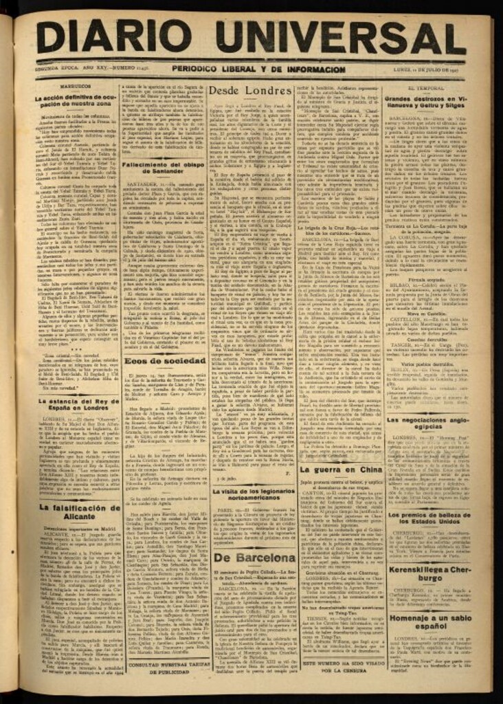 Miniatura de Diario Universal del 11 de julio de 1927