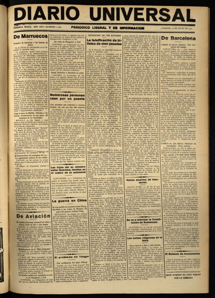 Miniatura de Diario Universal del 15 de julio de 1927