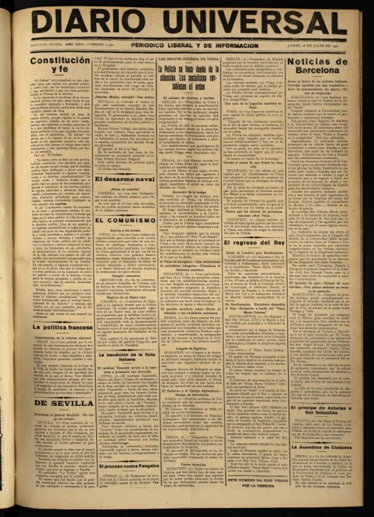 Miniatura de Diario Universal del 18 de julio de 1927