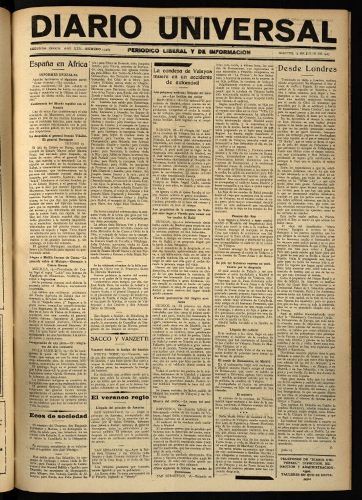Miniatura de Diario Universal del 19 de julio de 1927