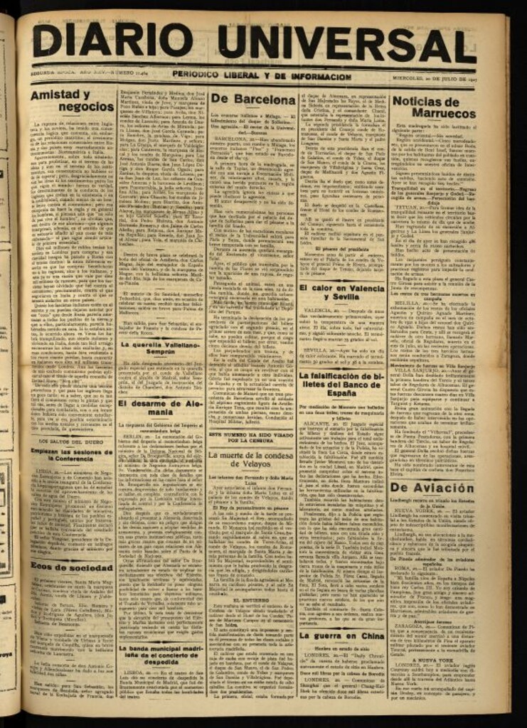 Miniatura de Diario Universal del 20 de julio de 1927