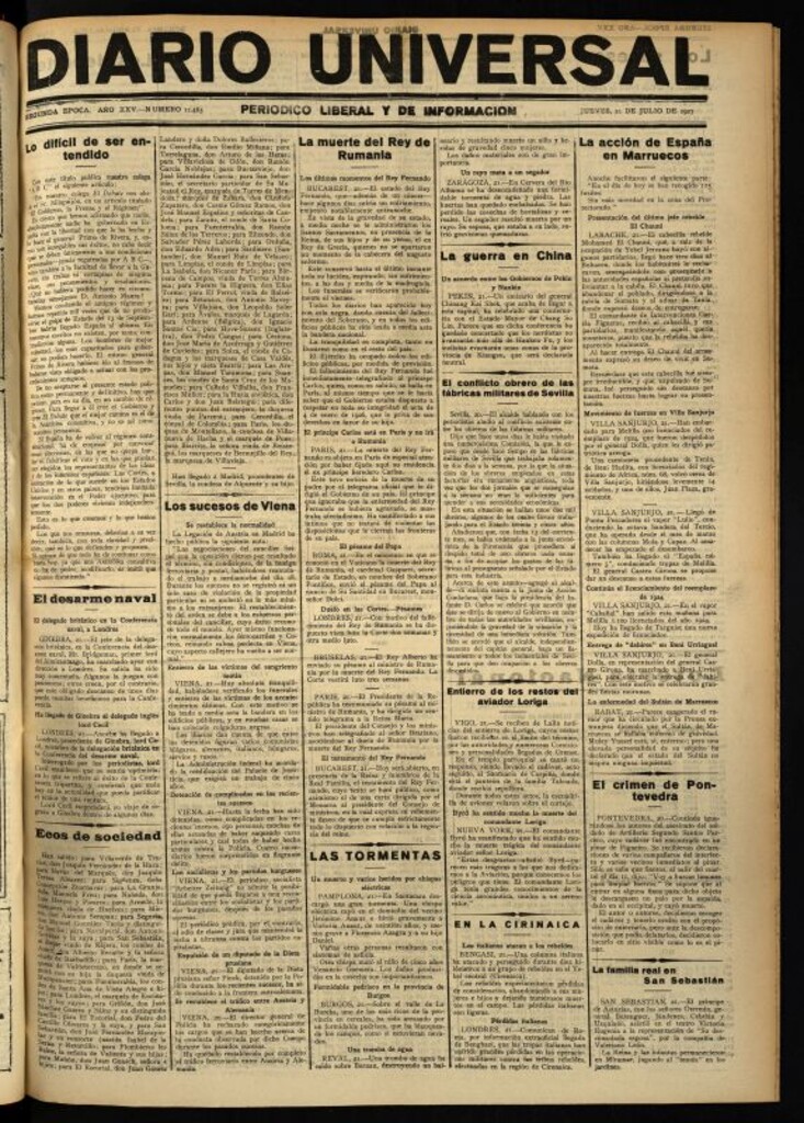 Miniatura de Diario Universal del 21 de julio de 1927