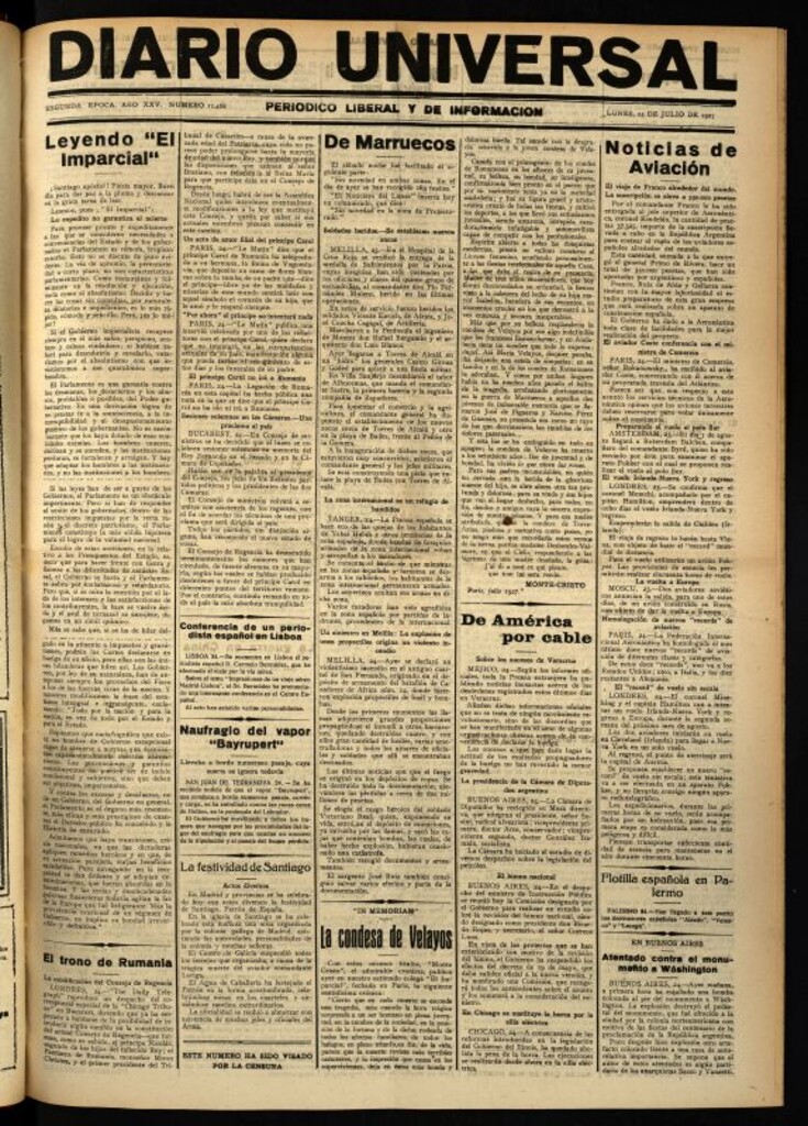 Miniatura de Diario Universal del 25 de julio de 1927