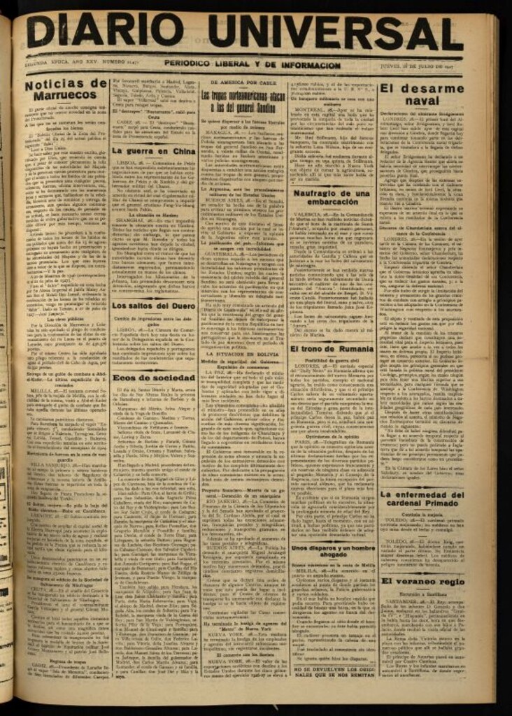 Miniatura de Diario Universal del 28 de julio de 1927