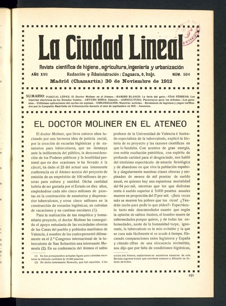 Miniatura de La Ciudad Lineal : órgano oficial de la Compañía Madrileña de Urbanización del 30 de noviembre de 1912