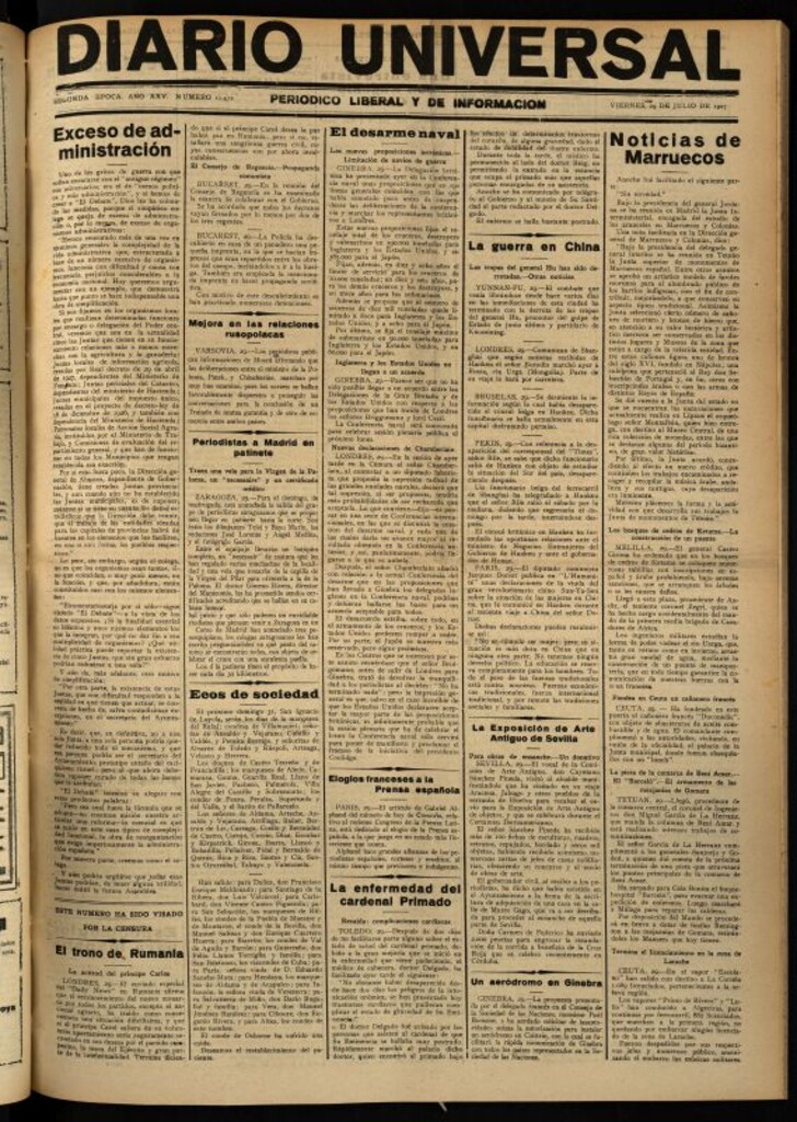 Miniatura de Diario Universal del 29 de julio de 1927