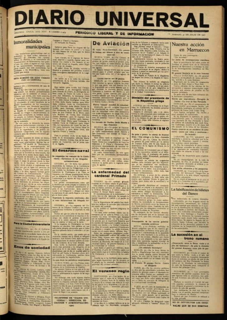 Miniatura de Diario Universal del 30 de julio de 1927