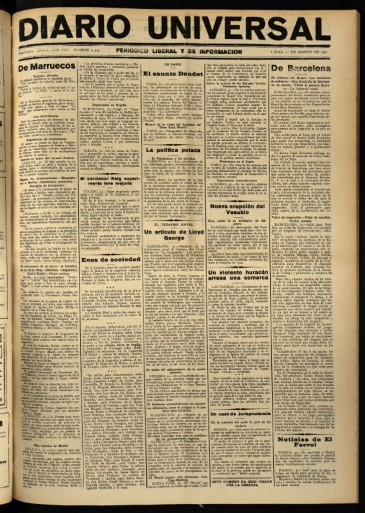 Miniatura de Diario Universal del 1 de agosto de 1927