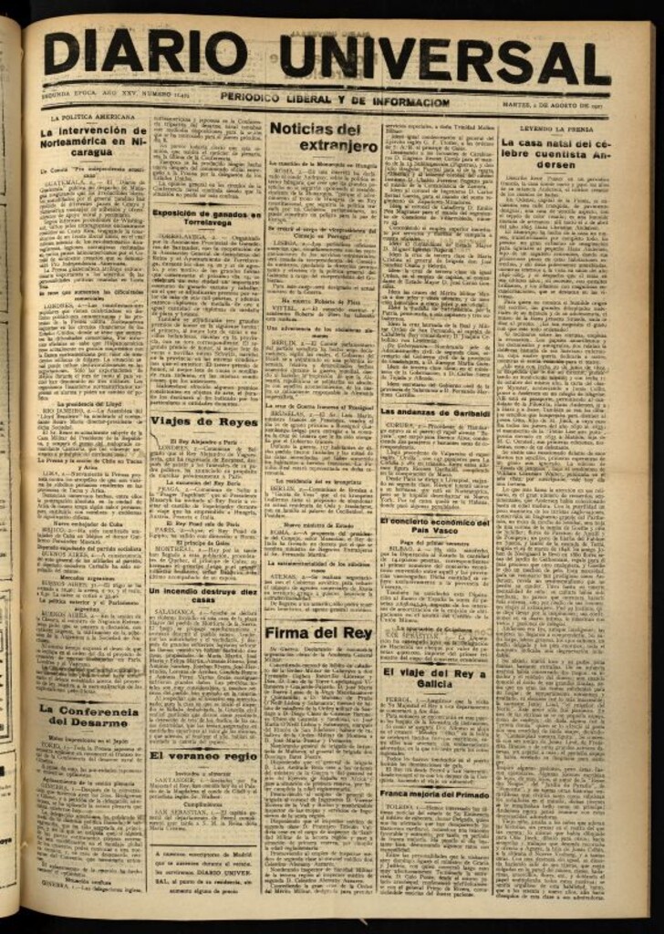 Miniatura de Diario Universal del 2 de agosto de 1927