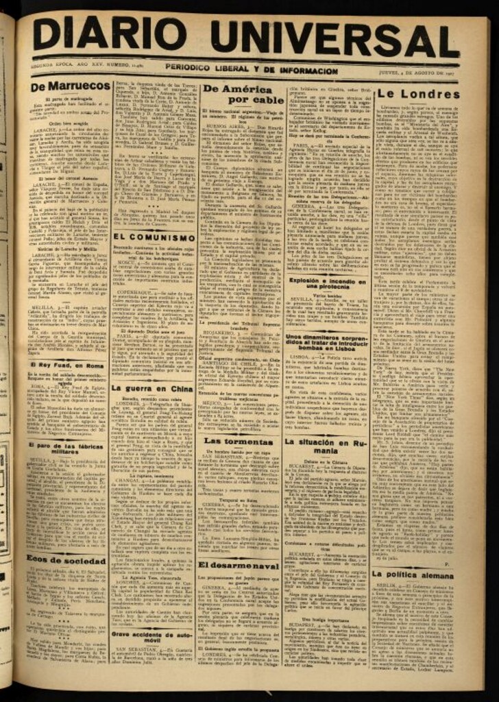 Miniatura de Diario Universal del 4 de agosto de 1927