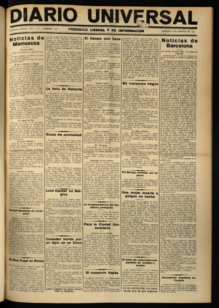 Miniatura de Diario Universal del 6 de agosto de 1927