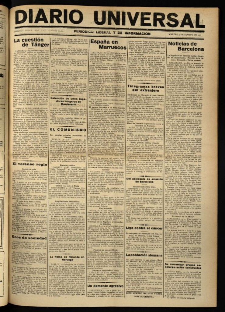 Miniatura de Diario Universal del 9 de agosto de 1927