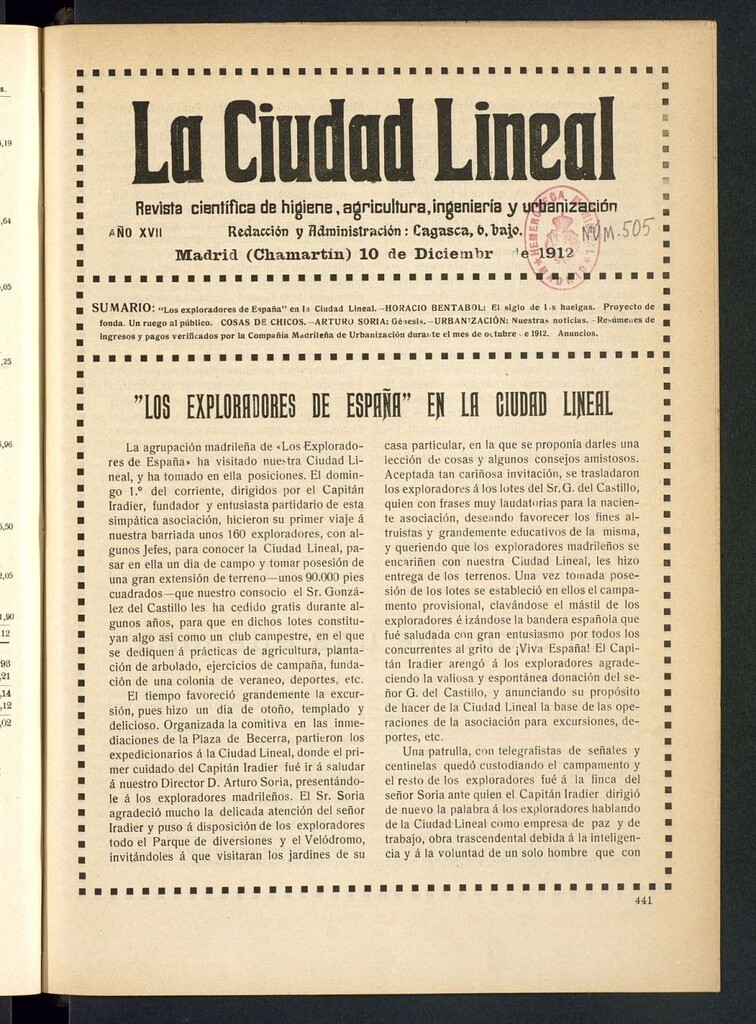 Miniatura de La Ciudad Lineal : órgano oficial de la Compañía Madrileña de Urbanización del 10 de diciembre de 1912