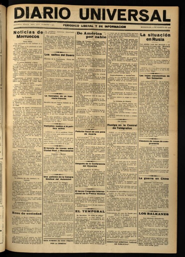 Miniatura de Diario Universal del 10 de agosto de 1927