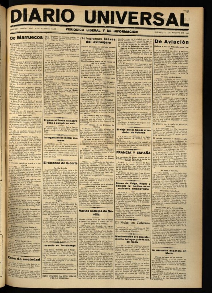 Miniatura de Diario Universal del 11 de agosto de 1927