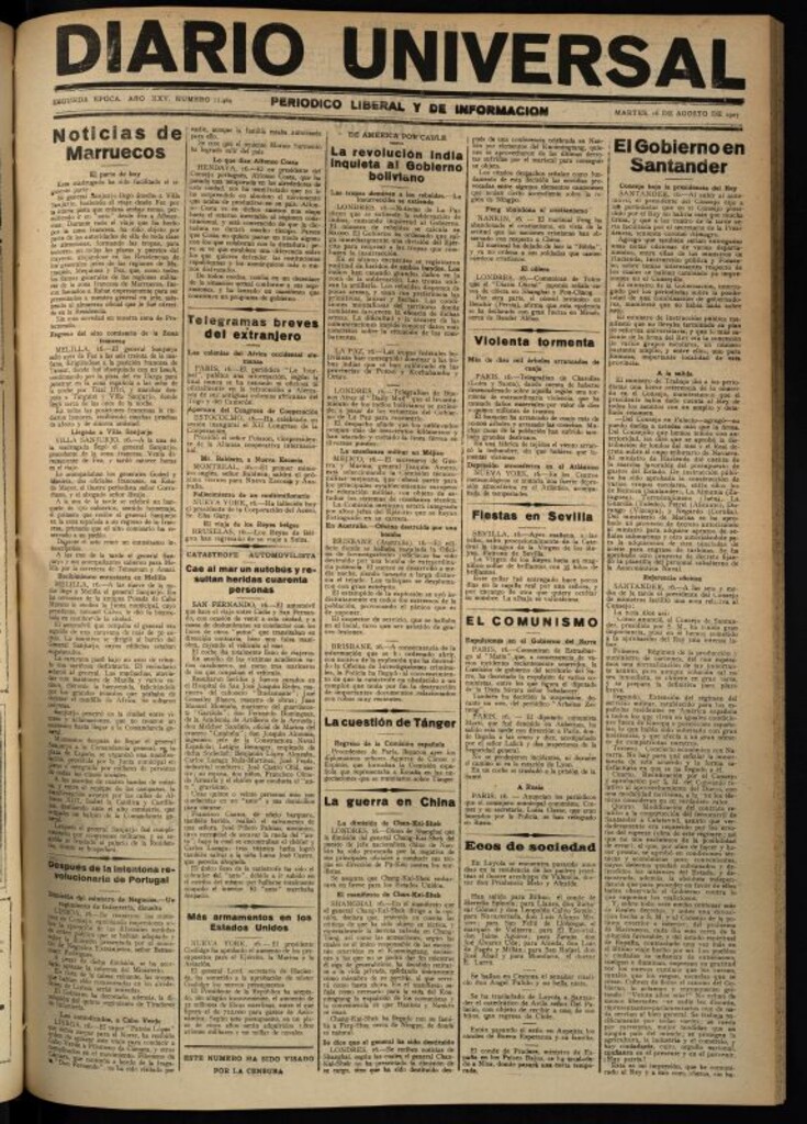 Miniatura de Diario Universal del 16 de agosto de 1927