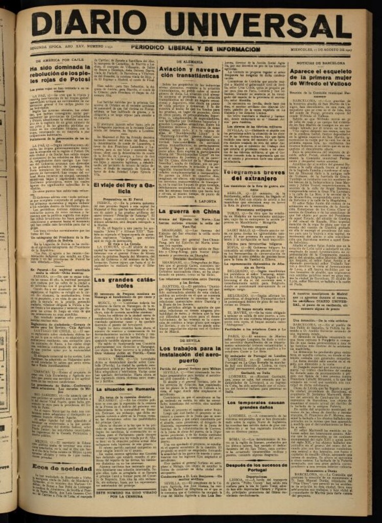 Miniatura de Diario Universal del 17 de agosto de 1927
