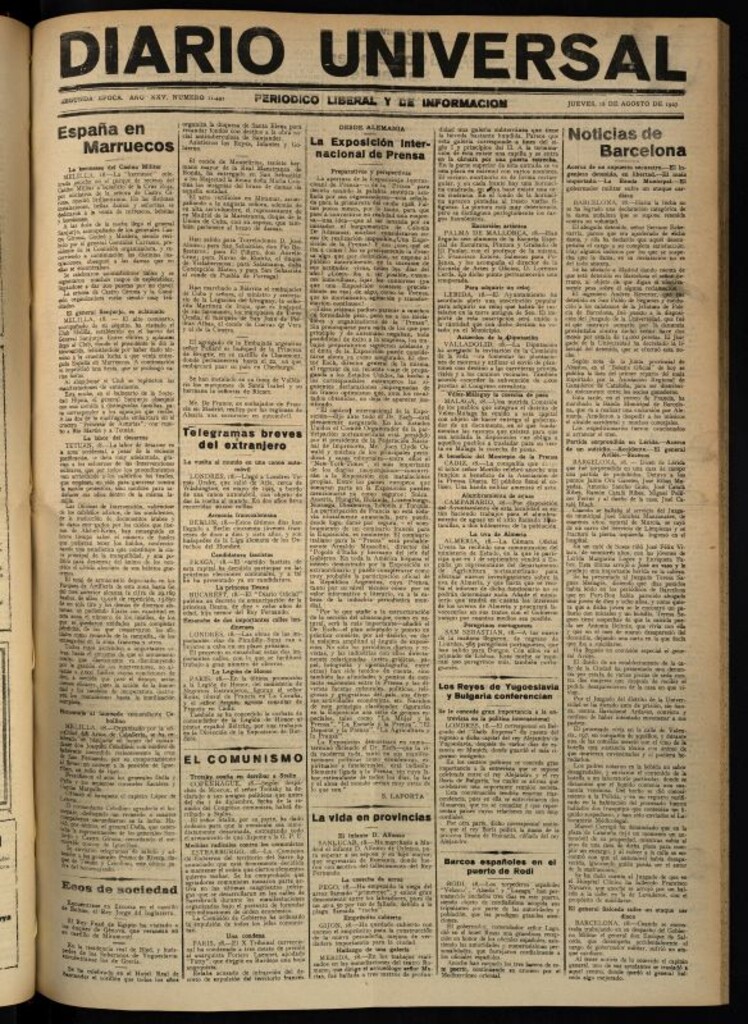 Miniatura de Diario Universal del 18 de agosto de 1927