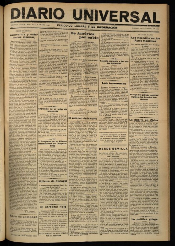 Miniatura de Diario Universal del 19 de agosto de 1927