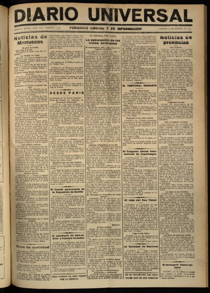 Miniatura de Diario Universal del 20 de agosto de 1927