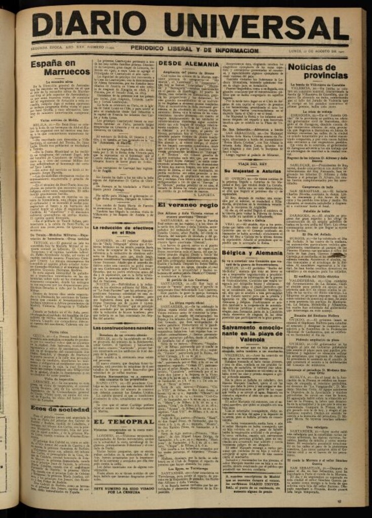 Miniatura de Diario Universal del 22 de agosto de 1927