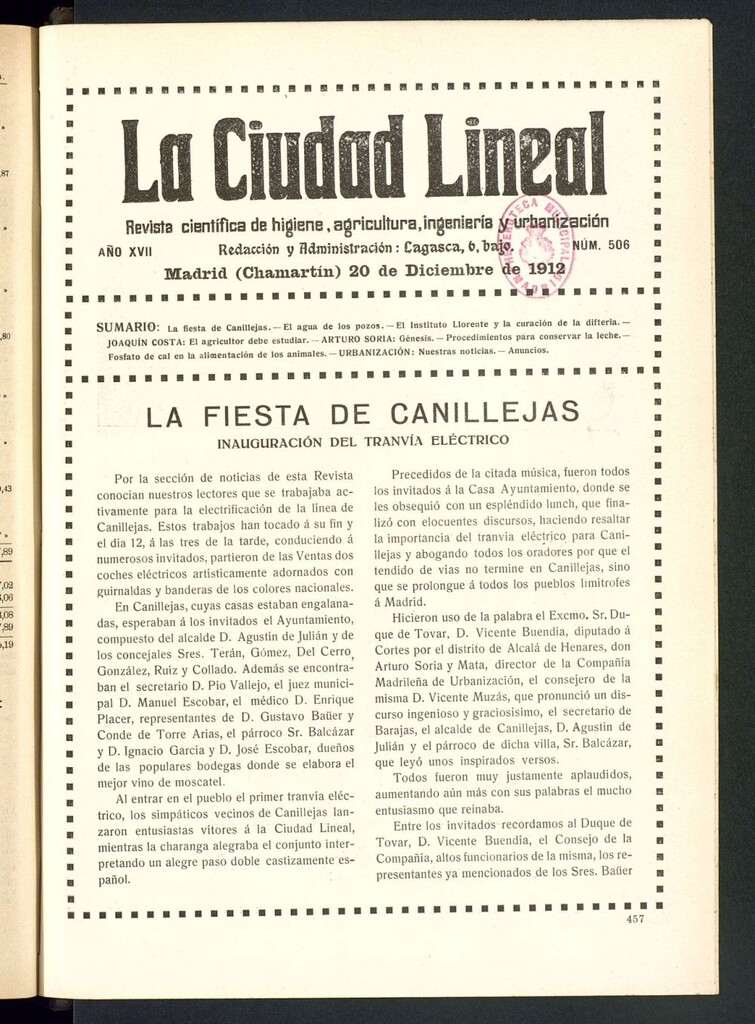 Miniatura de La Ciudad Lineal : órgano oficial de la Compañía Madrileña de Urbanización del 20 de diciembre de 1912