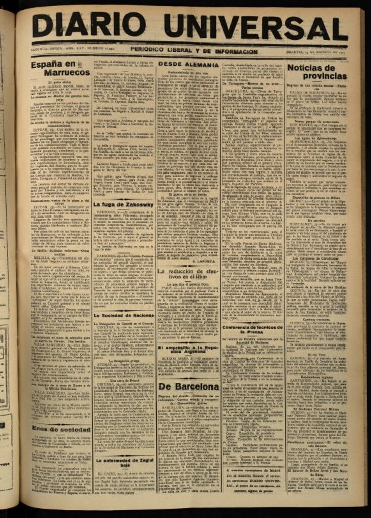 Miniatura de Diario Universal del 23 de agosto de 1927